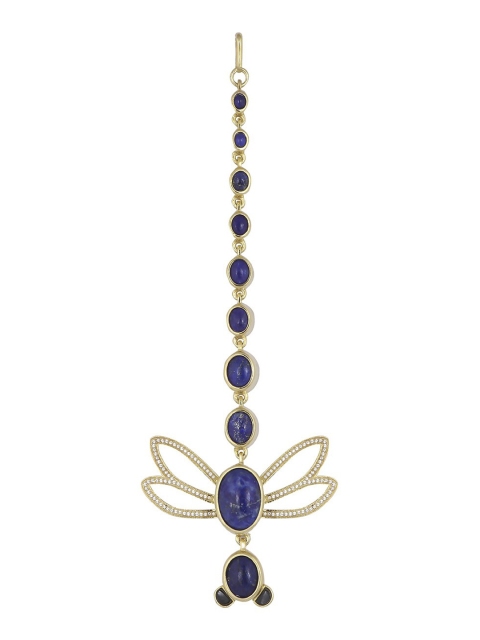 

Funky Maharani Gold-Plated Blue & White Crystal-Studded Dragonfly Handcrafted Maang Tikka