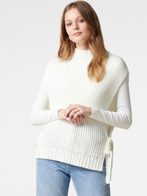 

Forever New Women White Self Design Poncho Sweater