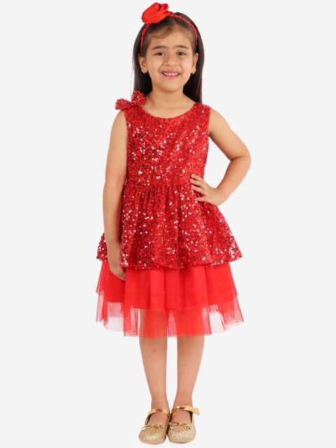 

JBN Creation Red Net Embellished Dress