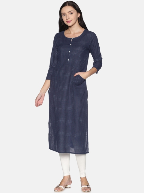 

Saffron Threads Women Navy Blue Printed Dobby Kurta