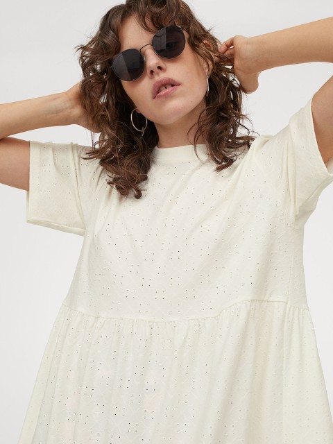 

H&M Women White Self-Design Straight Dress