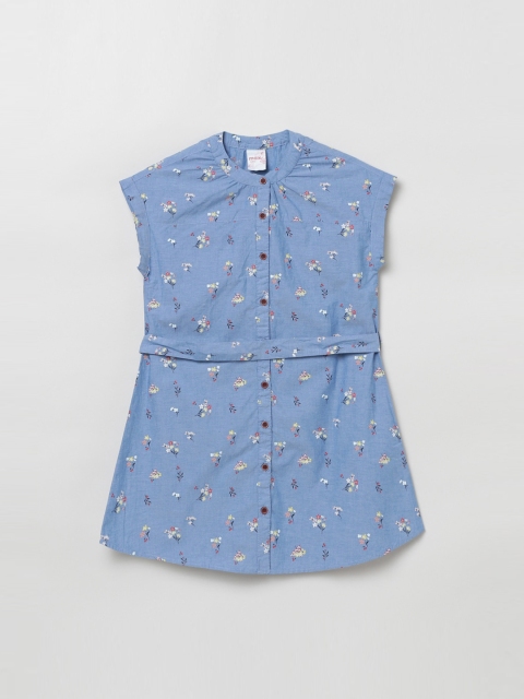 

max Blue Floral Mandarin Collar Shirt Style Top