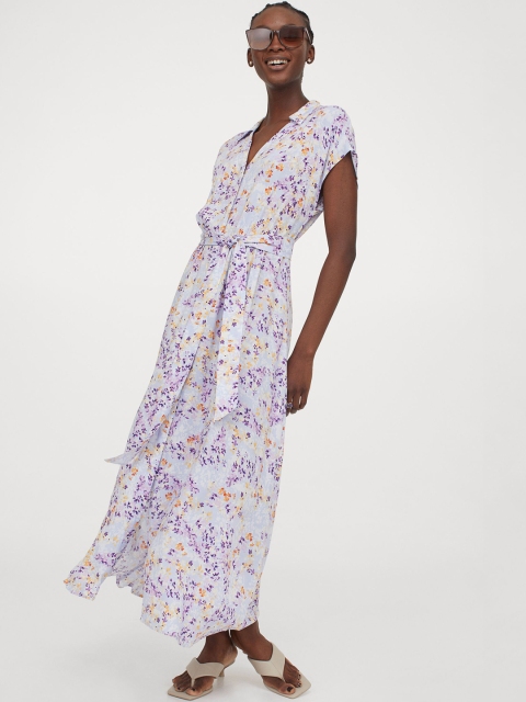 

H&M Blue & Purple Tie-Belt Shirt Dress