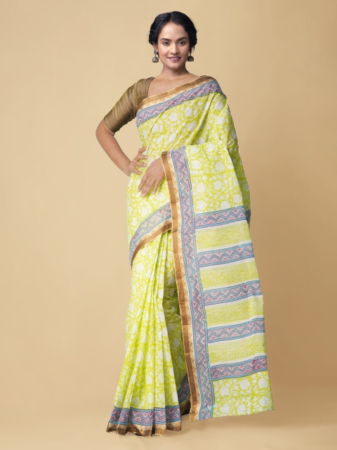 

Unnati Silks Green & Blue Dabu Pure Cotton Handloom Dabu Saree