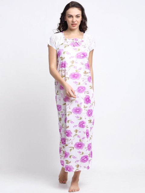 

NEUDIS White & Purple Printed Nightdress