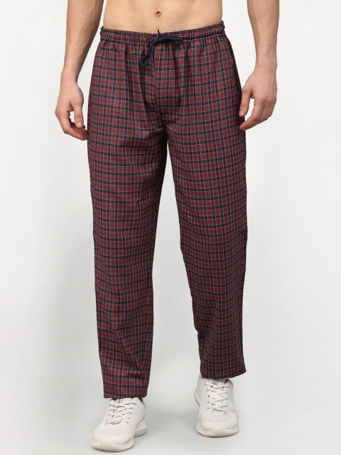 

JAINISH Men Maroon & Blue Checked Cotton Regular-Fit Track Pants