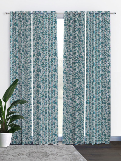 

HOUZZCODE Grey & Blue Set of 4 Curtains