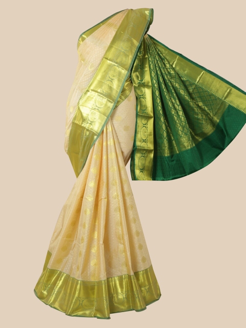 

Pothys Cream & Green Woven Design Zari Silk Blend Saree