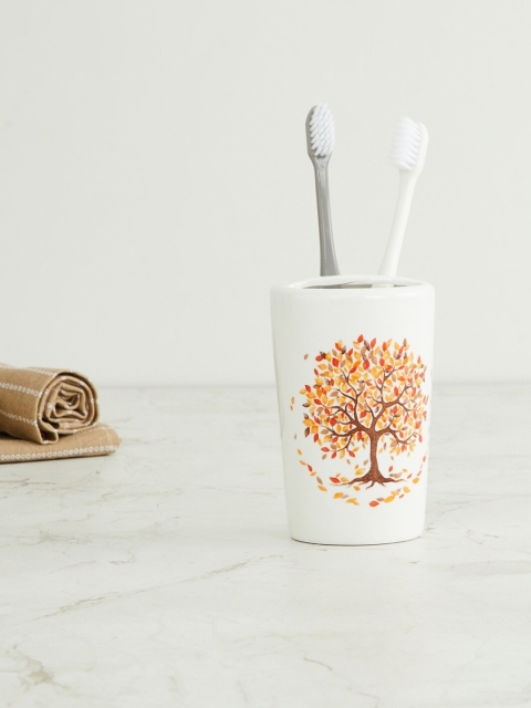 

Home Centre White & Orange Medley Homespun Angela Ceramic Tooth Brush Holder