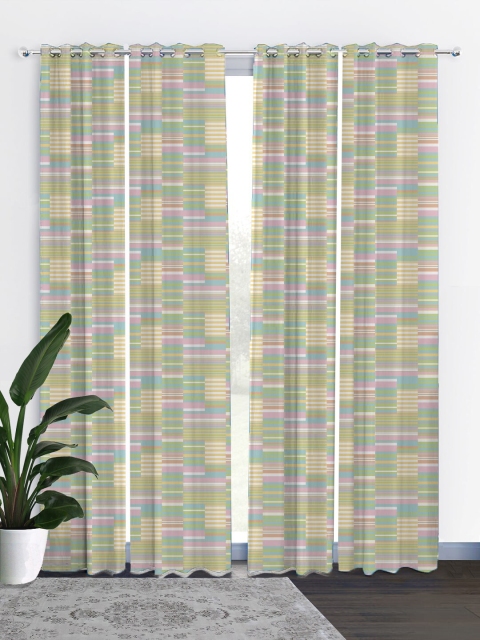 

HOUZZCODE Set of 4 Green & Yellow Black Out Door Curtains