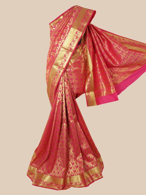 

Pothys Pink & Gold-Toned Woven Design Zari Silk Blend Saree