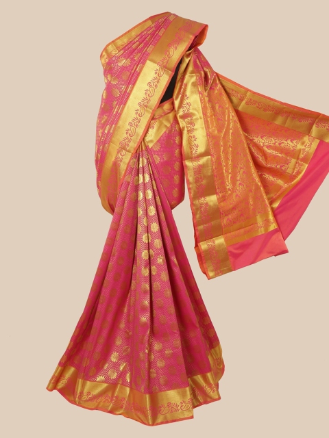 

Pothys Pink Floral Zari Silk Blend Saree