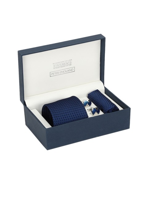 

Peter England Men Navy Blue Tie Pocket Square & Cufflink Accessory Gift Set
