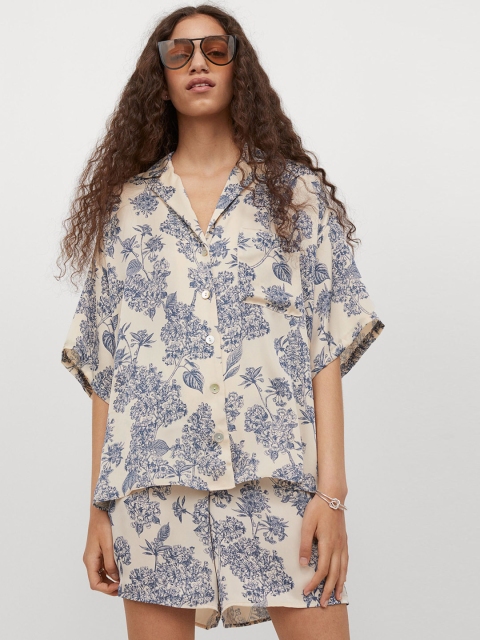 

H&M Women Blue Floral Printed Resort Shirt