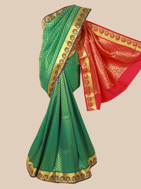 

Pothys Green & Gold-Toned Woven Design Zari Silk Blend Saree