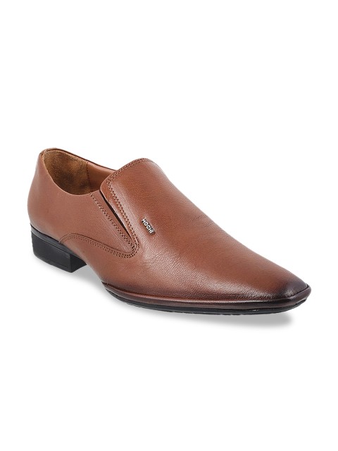

Mochi Men Tan Brown Solid Leather Formal Slip-On Shoes