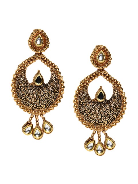 

PANASH Gold-Plated & Stone-Studded Antique Drop Earrings