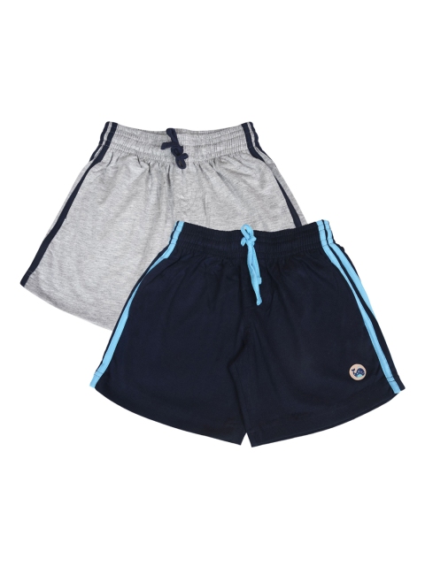 

CRAZYPENGUIN Kids Navy Blue & Grey Melange Set of 2 Regular Fit Shorts