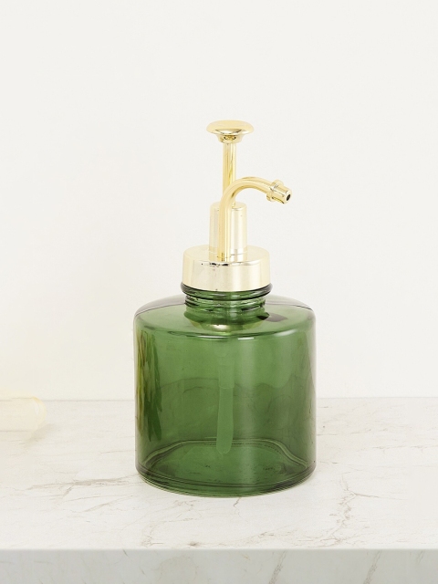 

Home Centre Green Solid Wilderness Glass Soap Dispenser With Gold Pump