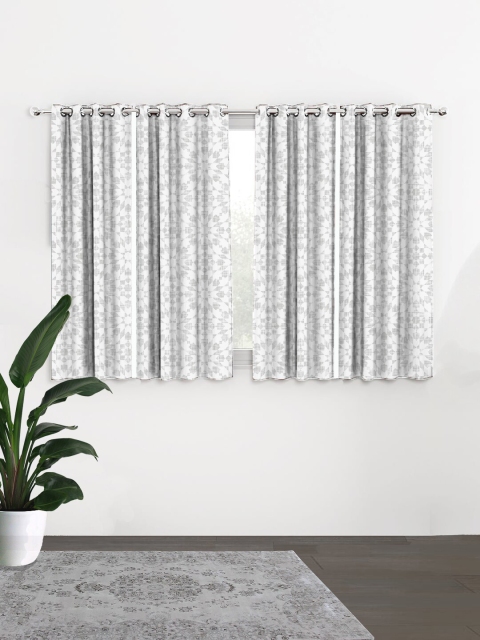 

HOUZZCODE White & Grey Set of 4 Curtains