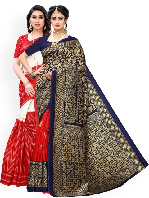 

KALINI Red & Navy Blue Pack of 2 Ethnic Motifs Art Silk Sarees