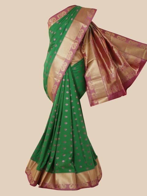 

Pothys Green & Purple Ethnic Motifs Zari Silk Blend Saree