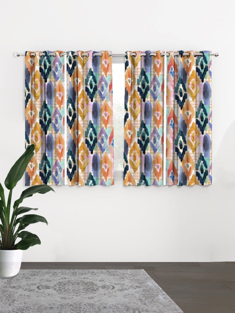 

HOUZZCODE Blue & Orange Set of 4 Curtains