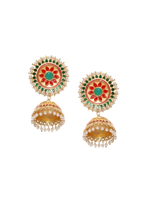 

PANASH Red & Gold-Toned Handcrafted Dome Shaped Jhumkas Earrings