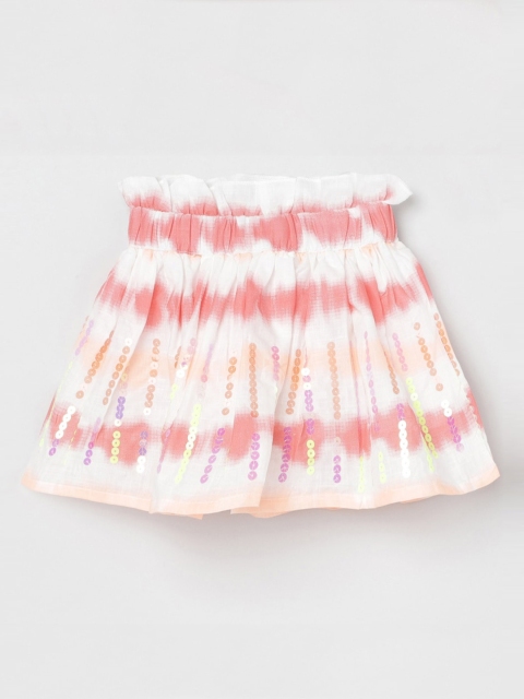

max Infant Girls Cream-Coloured & Pink Printed Cotton Mini Flared Skirt