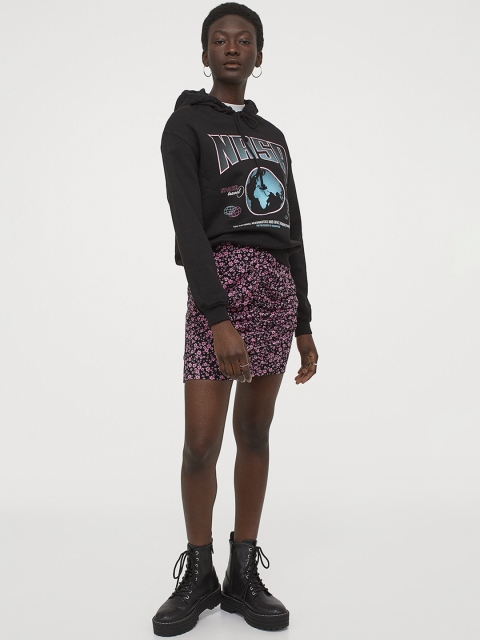 

H&M Women Black Printed Hoodie