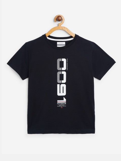

Octave Boys Navy Blue & White Typography Printed Cotton T-shirt