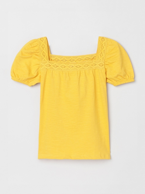 

max Girls Yellow Puff Sleeve Regular Top