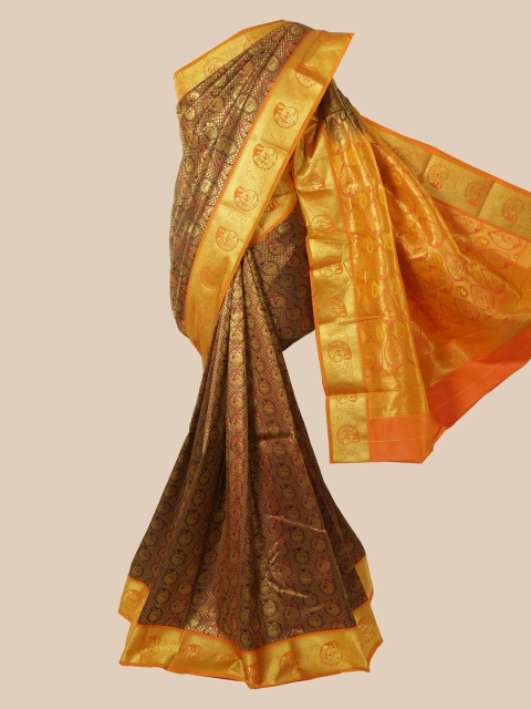 

Pothys Maroon & Gold-Toned Woven Design Silk Blend Saree