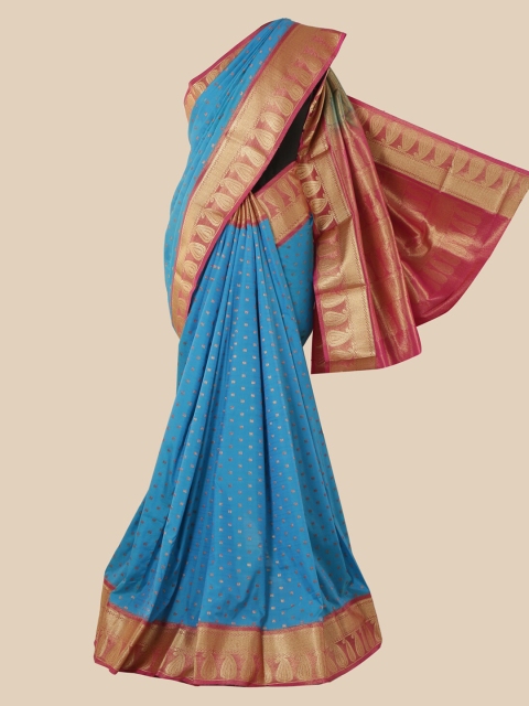 

Pothys Blue & Gold-Toned Woven Design Zari Silk Blend Saree