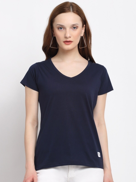 

GRIFFEL Women Navy Blue V-Neck T-shirt