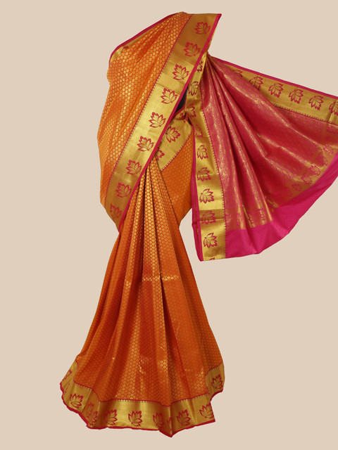 

Pothys Orange & Gold-Toned Woven Design Zari Silk Blend Saree