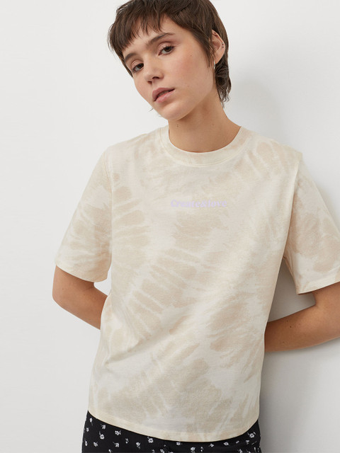 

H&M Women White & Beige Printed T-shirt