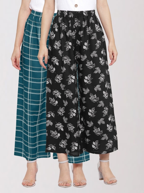 

KLOTTHE Women Teal & Black Set of 2 Palazzos