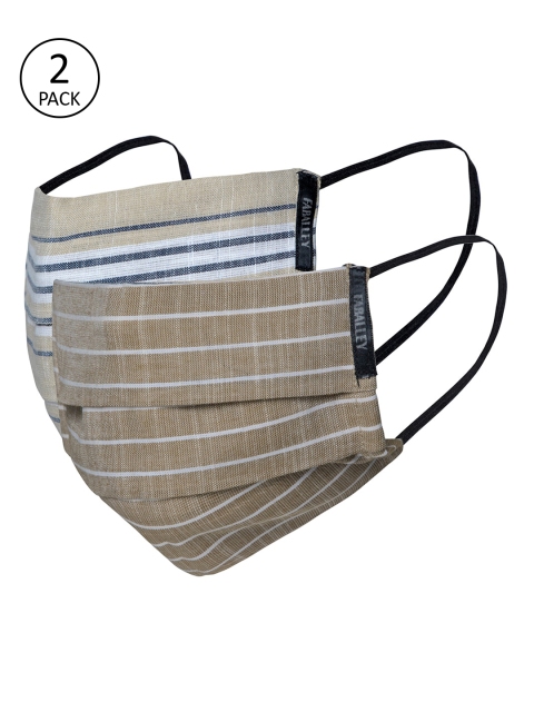 

FabAlley Unisex Pack Of 2 2-Ply Striped Pleated Pure Cotton Reusable Cloth Masks, Beige