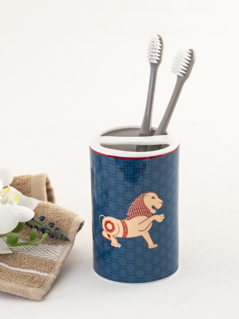 

Home Centre Blue & Beige Coromandel Printed Ceramic Tooth Brush Holder
