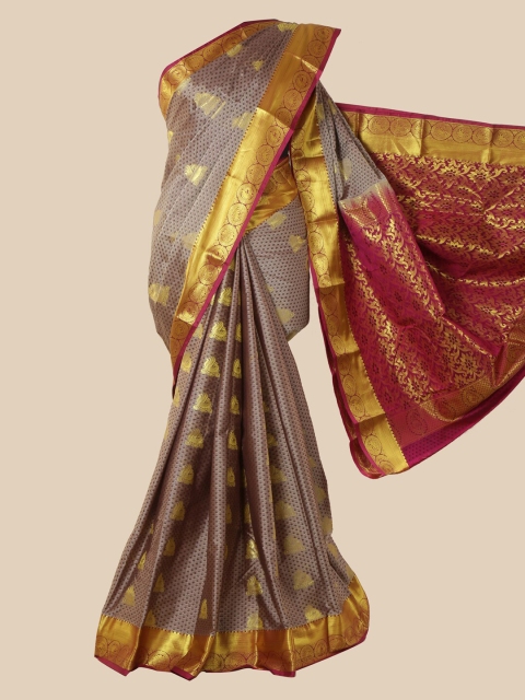 Pothys Grey & Gold-Toned Woven Design Zari Silk Blend Saree