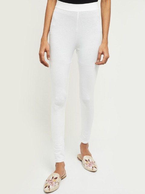 

max Women White Solid Ankle-Length Leggings