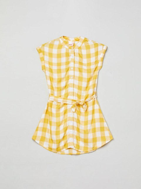 

max Yellow & White Checked Mandarin Collar Shirt Style Top