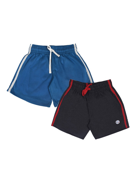 

CRAZYPENGUIN Kids Pack Of 2 Charcoal Grey & Blue Mid-Rise Cotton Regular Shorts