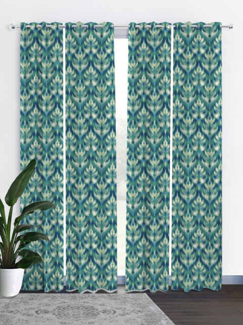 

HOUZZCODE Blue & Lime Green Set of 4 Curtains