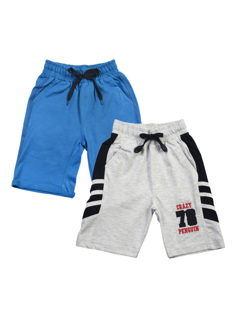 

CRAZYPENGUIN Kids Grey Melange Pack of 2 Mid-Rise Regular Shorts