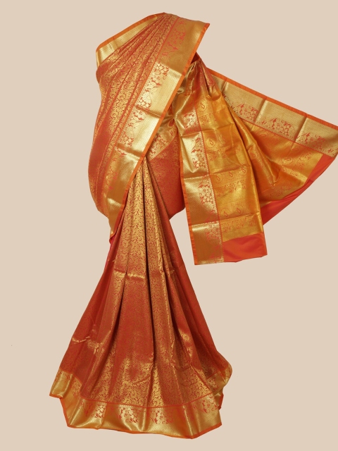 

Pothys Orange & Gold-Toned Woven Design Zari Silk Blend Saree