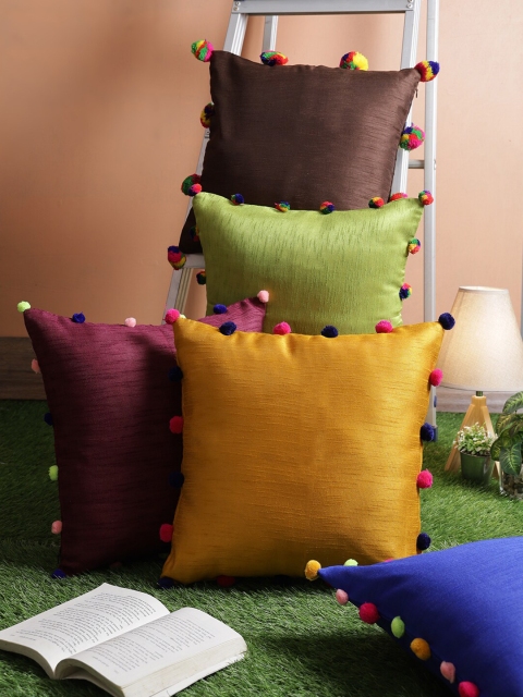 

RANGDESI Set of 5 Multicoloured Solid Square Cushion Covers, Multi