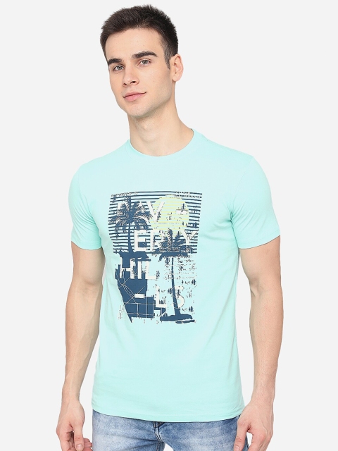 

Greenfibre Men Turquoise Blue Printed Tropical Slim Fit T-shirt