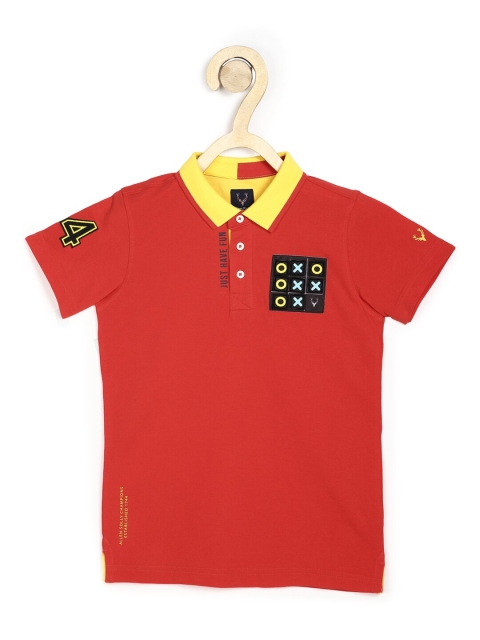 

Allen Solly Junior Boys Red Polo Collar Cotton Applique Pure Cotton T-shirt